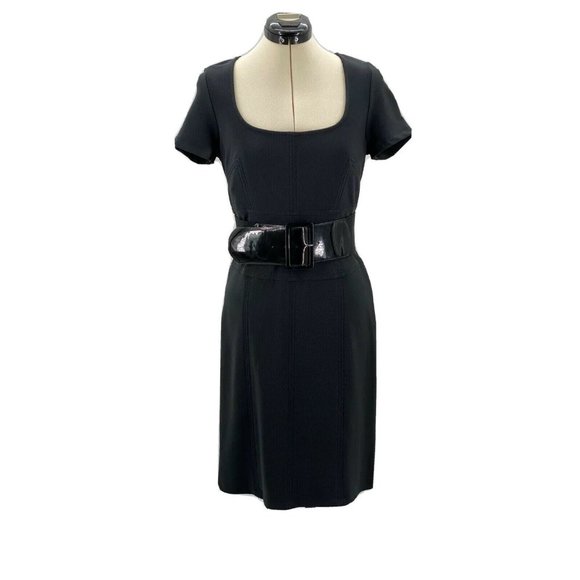 Boston Proper Belted Sheath Dress Womens Size 4 Black Back Zipper Detail NEW - Picture 3 of 7